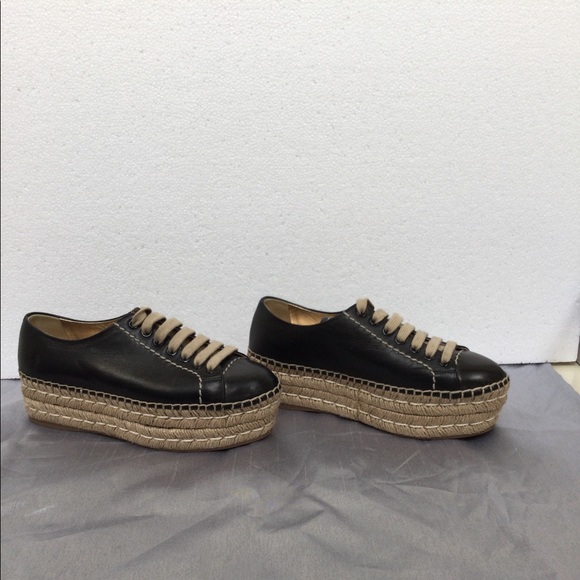 Prada black leather platform espadrille 2in wedge! - Picture 1 of 7
